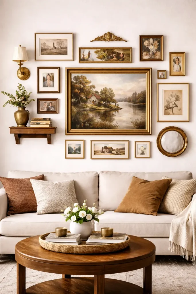  Cozy Collected Gallery Wall with Vintage Charm