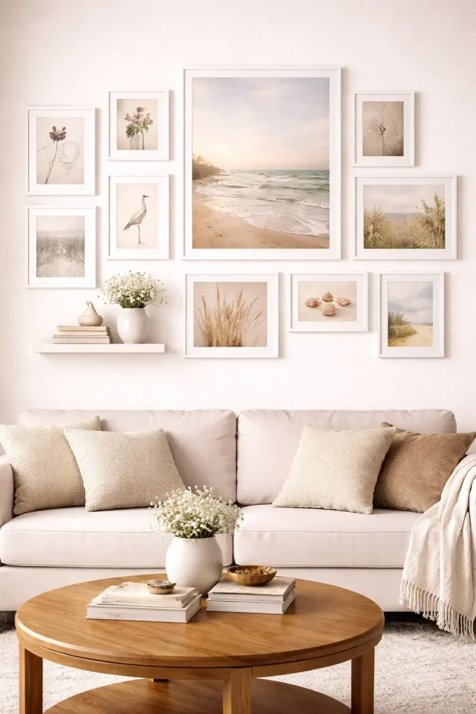 Clean White Frame Gallery Wall for a Soft Seamless Look