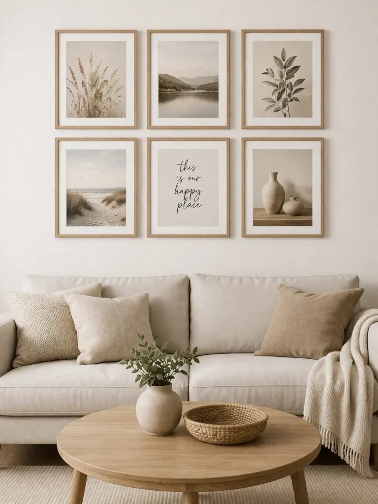 Simple 2x3 Grid Gallery Wall Above Sofa