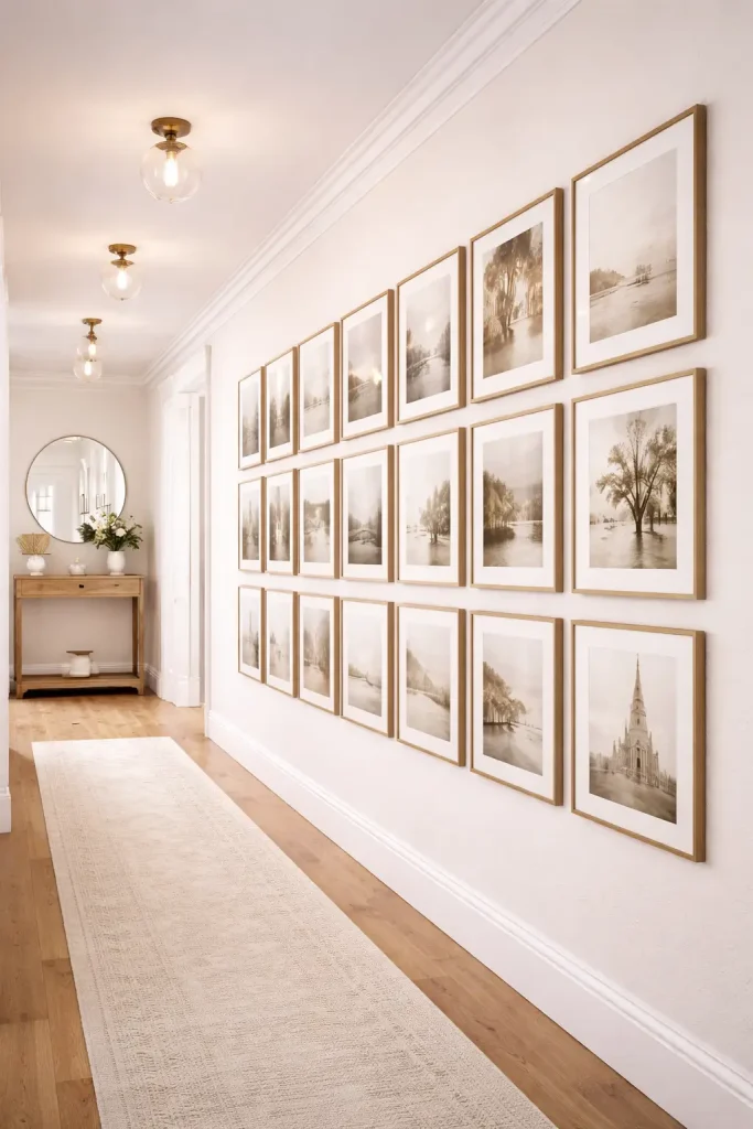  Long Hallway Grid Gallery Wall for a Clean Look