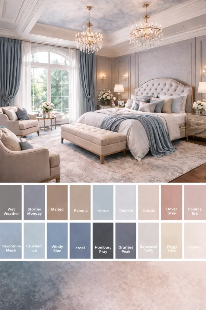 Soft Blue Luxury Bedroom with Elegant Neutral Color Palette