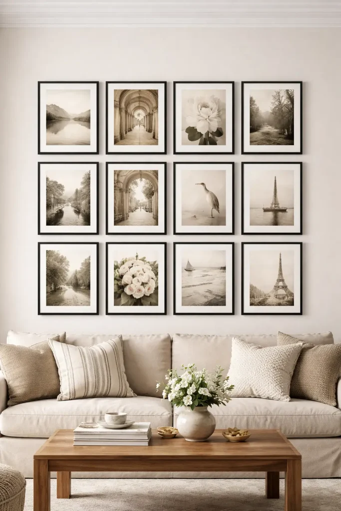  Classic Grid Gallery Wall for a Timeless Living Room