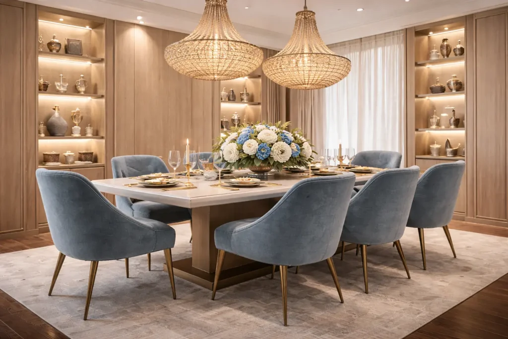 Emerald Velvet Sophistication — Contemporary Jewel Tone Dining Room