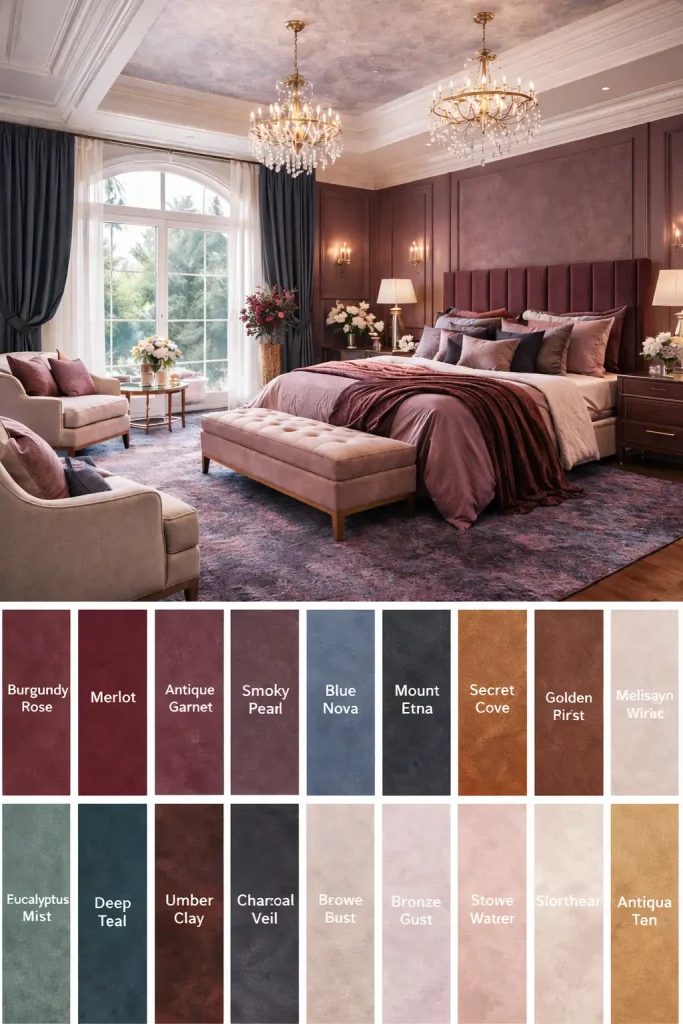 Burgundy Luxury Bedroom with Deep Plum Color Palette