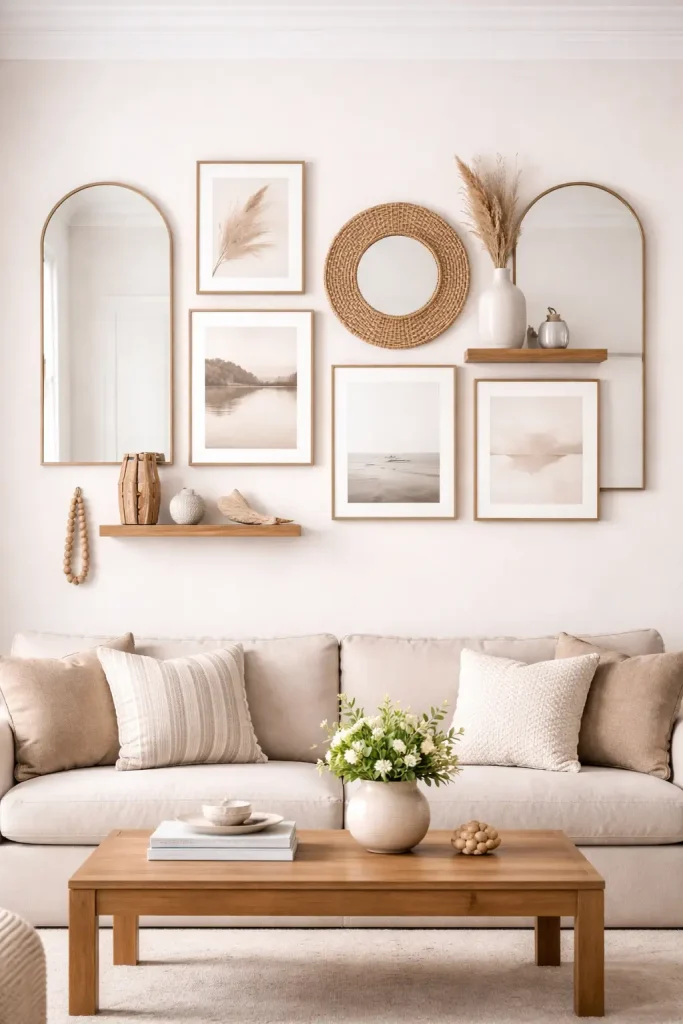 Gallery Wall With Mirrors and Decor for Added Dimension