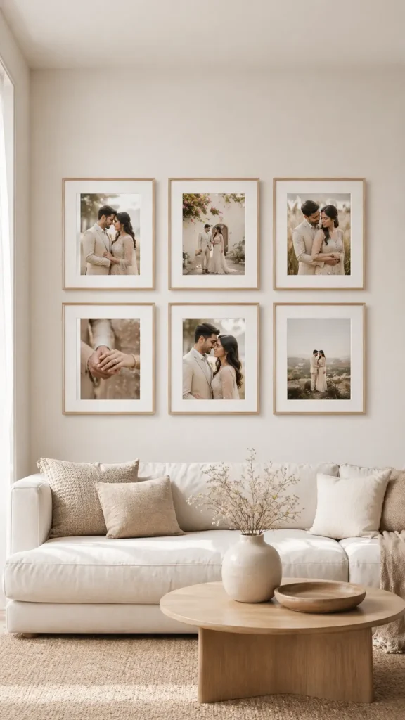 Minimalist Engagement Gallery Wall for a Calm Living Room