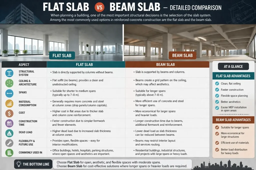 Flat Slab vs Beam Slab – Detailed Comparison