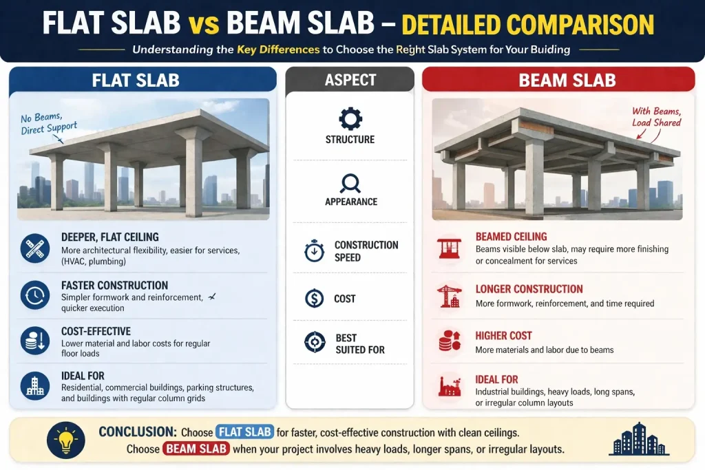 Flat Slab vs Beam Slab – Detailed Comparison