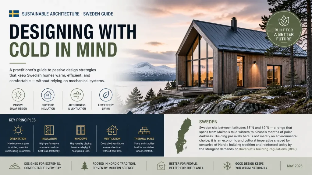 A practitioner's guide to passive design strategies that keep Swedish homes warm, efficient, and comfortable — without relying on mechanical systems.