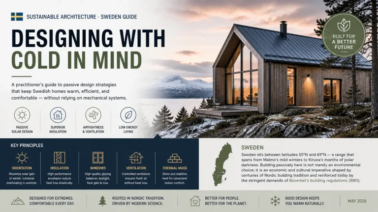 A practitioner's guide to passive design strategies that keep Swedish homes warm, efficient, and comfortable — without relying on mechanical systems
